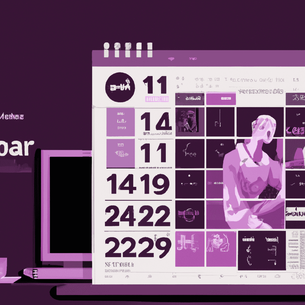 una ilustracion vectorial sobre como agregar un calendario en wordpress en escala de lilas y colores tecnologicos pero predominando siempre el color hexadecimal b78af2 con mas del 40 de la imagen b