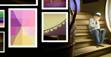 una ilustracion vectorial sobre como agregar un carrusel de imagenes en wordpress en escala de lilas y colores tecnologicos pero predominando siempre el color hexadecimal b78af2 con mas del 40 de la