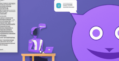 una ilustracion vectorial sobre como agregar un chatbot a tu chat en vivo en wordpress en escala de lilas y colores tecnologicos pero predominando siempre el color hexadecimal b78af2 con mas del 40