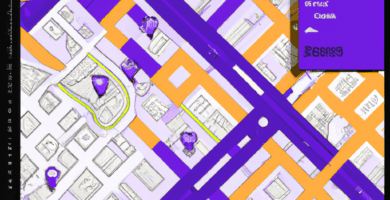 una ilustracion vectorial sobre como agregar un sistema de integracion con google maps en tu sitio web de portafolio en wp portfolio en escala de lilas y colores tecnologicos pero predominando siempr