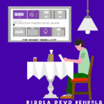 una ilustracion vectorial sobre como agregar un sistema de reservas en tu sitio web de reservas de restaurantes en restaurant reservations en escala de lilas y colores tecnologicos pero predominando 2