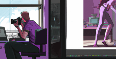 una ilustracion vectorial sobre como mejorar la calidad de tus imagenes en wordpress en escala de lilas y colores tecnologicos pero predominando siempre el color hexadecimal b78af2 con mas del 40 de