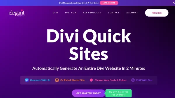 Captura de pantalla de Divi Quick Sites